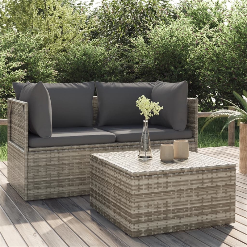 Pemberly Row Contemporary PE Rattan PVC Garden Lounge Set in Gray