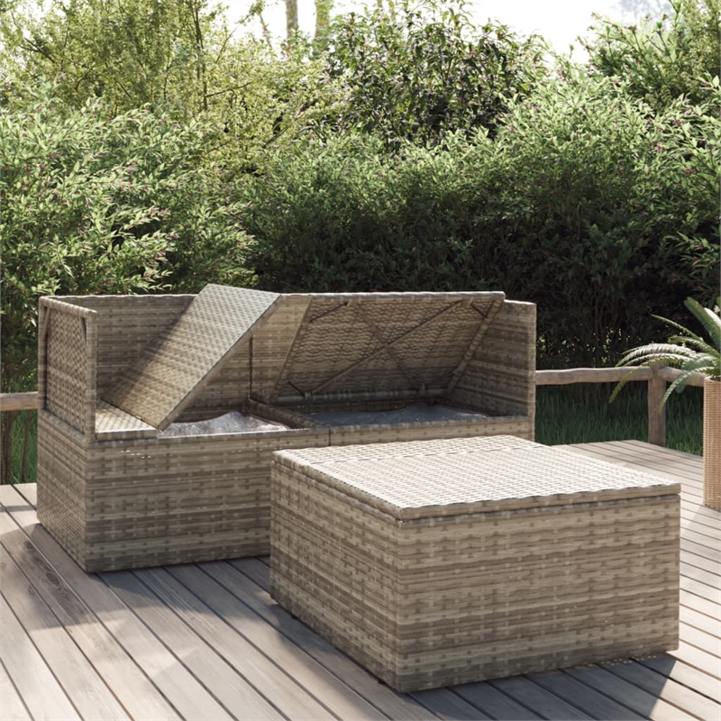 Pemberly Row Contemporary PE Rattan PVC Garden Lounge Set in Gray