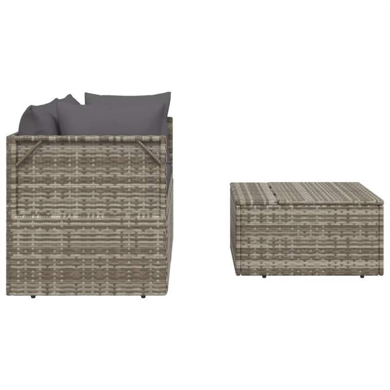 Pemberly Row Contemporary PE Rattan PVC Garden Lounge Set in Gray