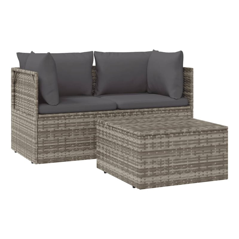 Pemberly Row Contemporary PE Rattan PVC Garden Lounge Set in Gray