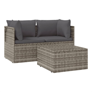 Pemberly Row Contemporary PE Rattan PVC Garden Lounge Set in Gray