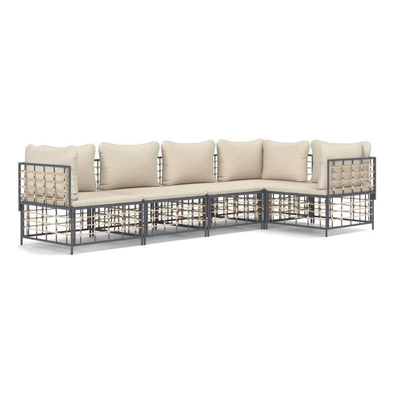 Pemberly Row Contemporary Garden Lounge Set in Anthracite & Beige
