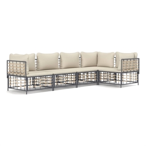 Pemberly Row Contemporary Garden Lounge Set in Anthracite & Beige