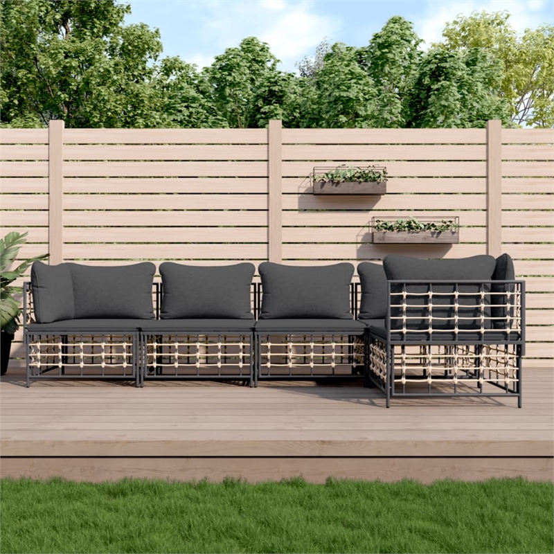 Pemberly Row Poly Rattan Large Modular Garden Lounge Set Charcoal