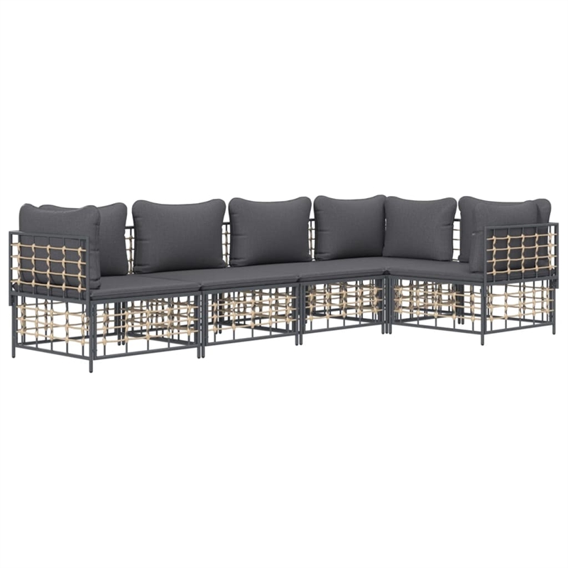 Pemberly Row Poly Rattan Large Modular Garden Lounge Set Charcoal
