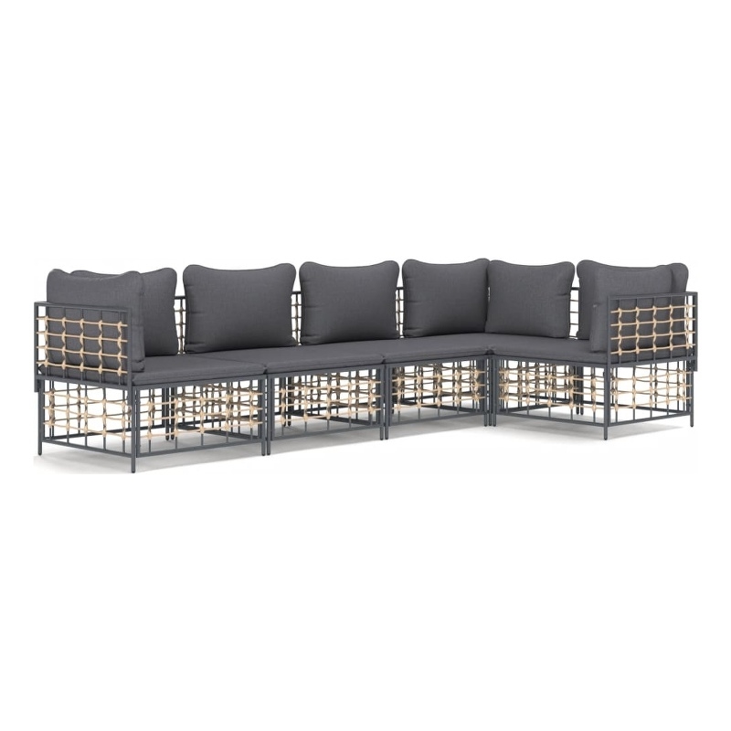 Pemberly Row Poly Rattan Large Modular Garden Lounge Set Charcoal