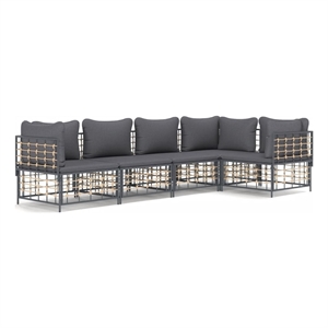 Pemberly Row Poly Rattan Large Modular Garden Lounge Set Charcoal