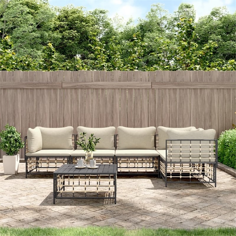 Pemberly Row Contemporary Garden Lounge Set in Anthracite/Gray