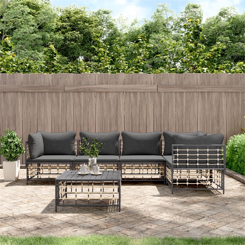 Pemberly Row Poly Rattan Large Modular Garden Lounge Set in Anthracite