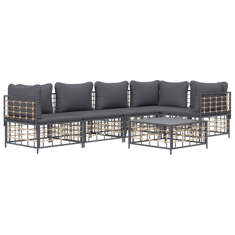 Pemberly Row Poly Rattan Large Modular Garden Lounge Set in Anthracite