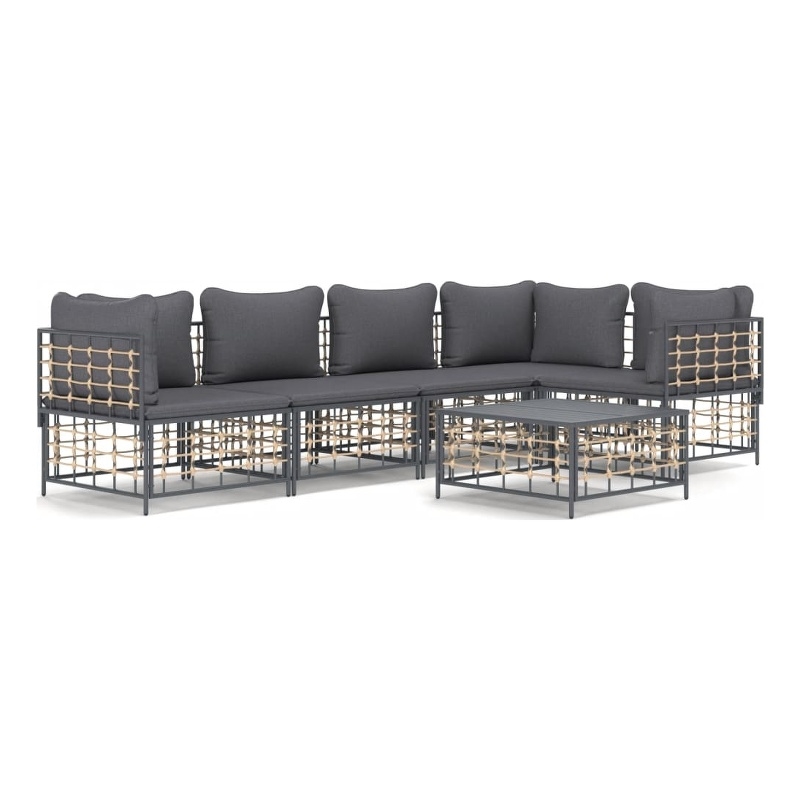 Pemberly Row Poly Rattan Large Modular Garden Lounge Set in Anthracite