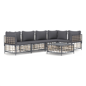Pemberly Row Poly Rattan Large Modular Garden Lounge Set in Anthracite