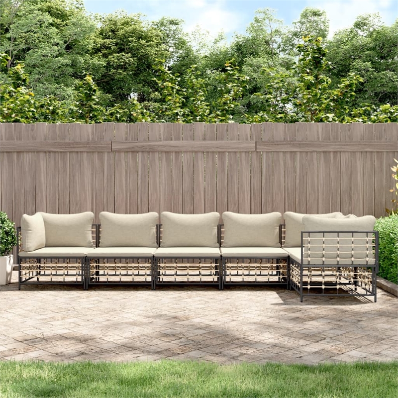 Pemberly Row Poly Rattan Large Modular Garden Lounge Set in Anthracite