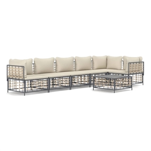 Pemberly Row Contemporary Garden Lounge Set in Anthracite & Beige