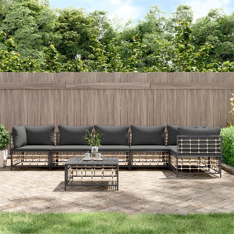 Pemberly Row Poly Rattan Large Modular Garden Lounge Set in Anthracite
