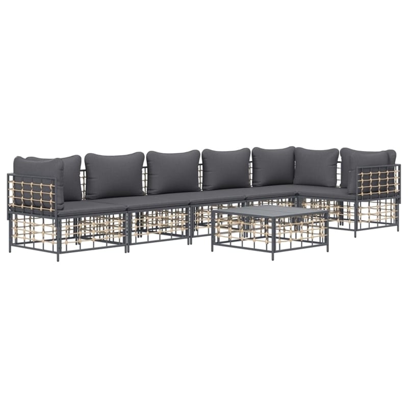 Pemberly Row Poly Rattan Large Modular Garden Lounge Set in Anthracite