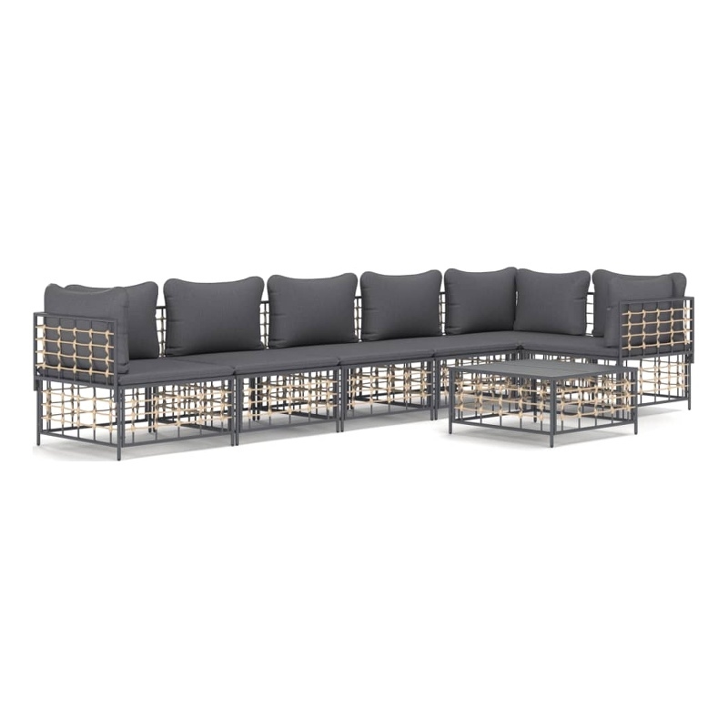 Pemberly Row Poly Rattan Large Modular Garden Lounge Set in Anthracite