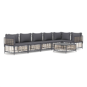 Pemberly Row Poly Rattan Large Modular Garden Lounge Set in Anthracite
