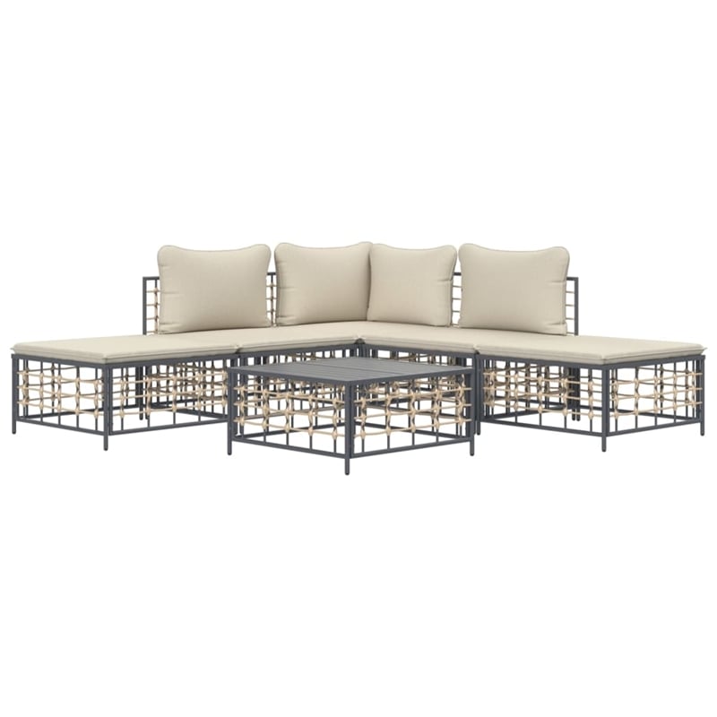 Pemberly Row Contemporary Garden Lounge Set in Anthracite & Beige