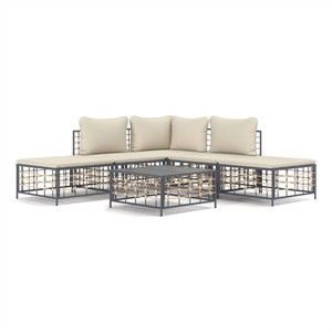 Pemberly Row Contemporary Garden Lounge Set in Anthracite & Beige