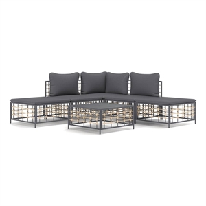 Pemberly Row Contemporary Garden Lounge Set in Anthracite & Dark Gray