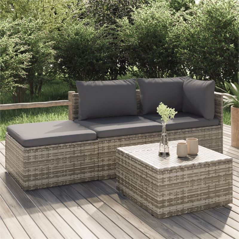 Pemberly Row Synthetic Poly Rattan Garden Lounge Set in Powder-coated Gray