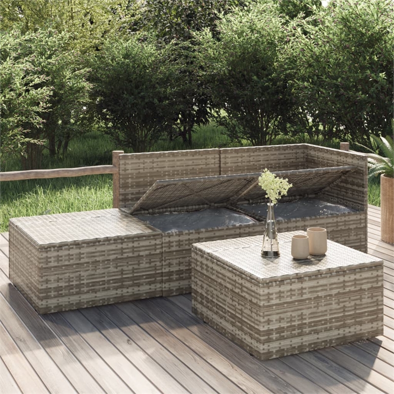 Pemberly Row Synthetic Poly Rattan Garden Lounge Set in Powder-coated Gray