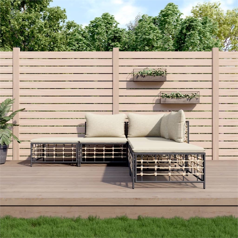 Pemberly Row Contemporary Garden Lounge Set in Anthracite/Gray