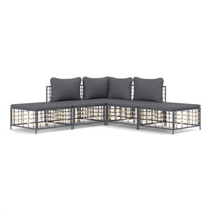 Pemberly Row Poly Rattan 5 Piece Set Modular Garden Lounge Set in Anthracite