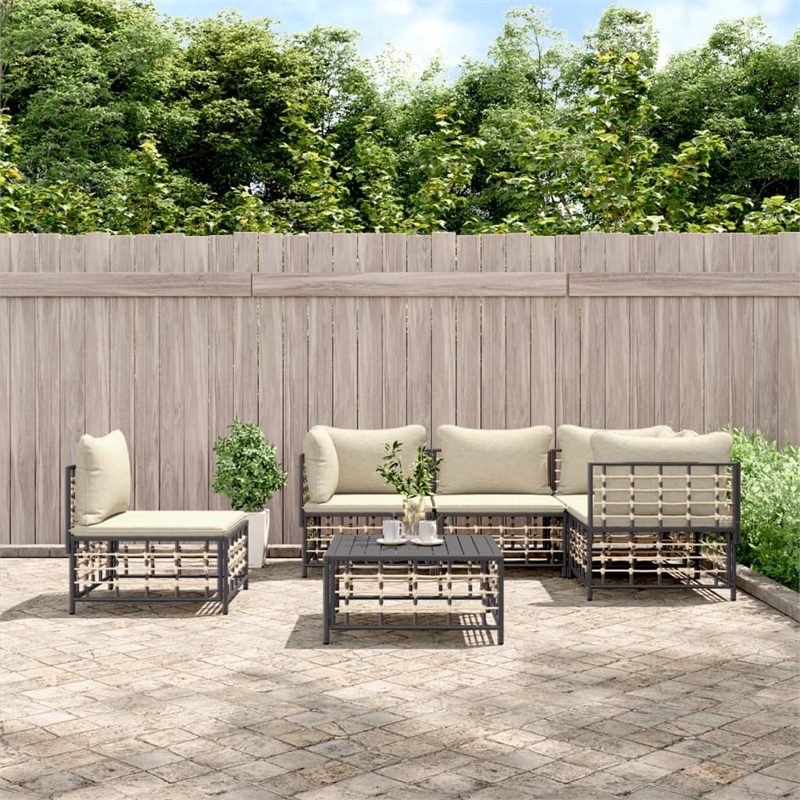 Pemberly Row Poly Rattan Medium Seats Many Garden Lounge Set in Anthracite