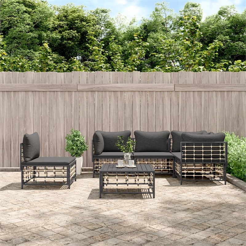 Pemberly Row Poly Rattan Large Modular Garden Lounge Set Charcoal