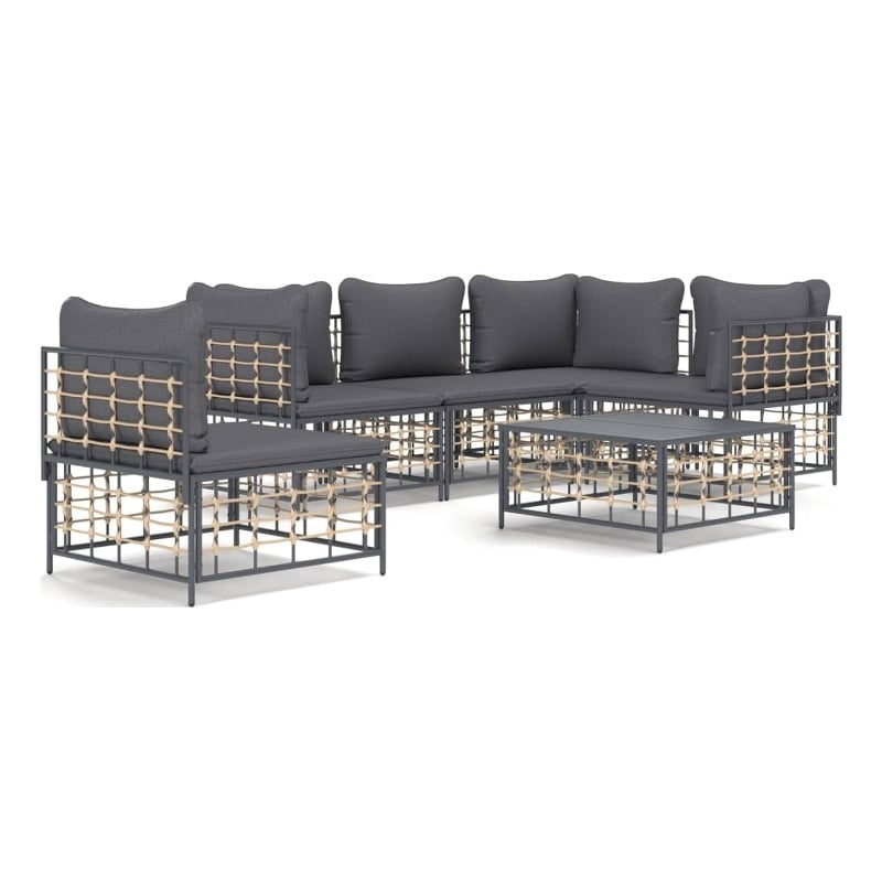 Pemberly Row Poly Rattan Large Modular Garden Lounge Set Charcoal
