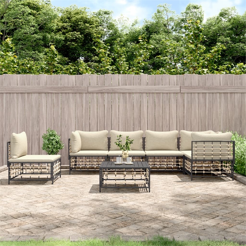 Pemberly Row Poly Rattan Large Modular Garden Lounge Set in Anthracite