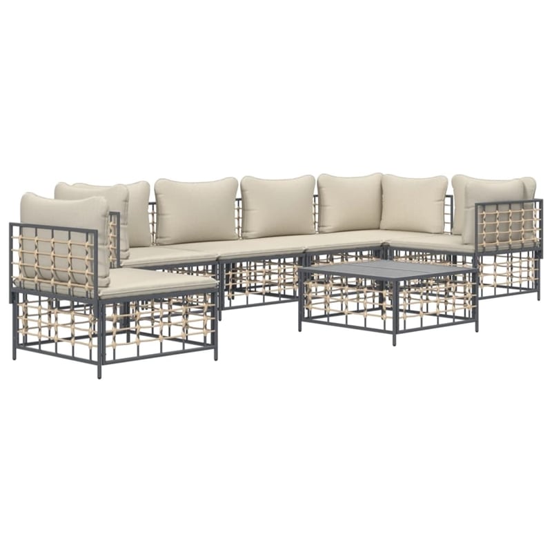 Pemberly Row Poly Rattan Large Modular Garden Lounge Set in Anthracite