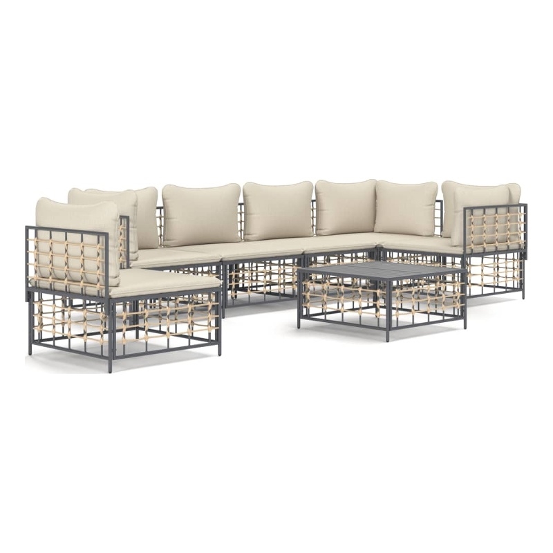 Pemberly Row Poly Rattan Large Modular Garden Lounge Set in Anthracite