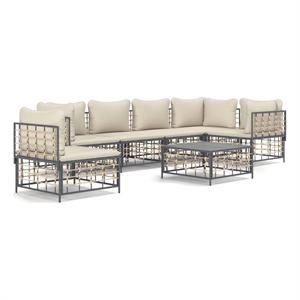Pemberly Row Poly Rattan Large Modular Garden Lounge Set in Anthracite