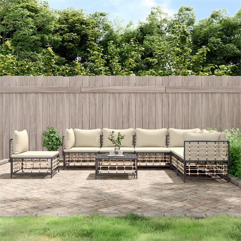 Pemberly Row Poly Rattan Large Modular Garden Lounge Set in Anthracite