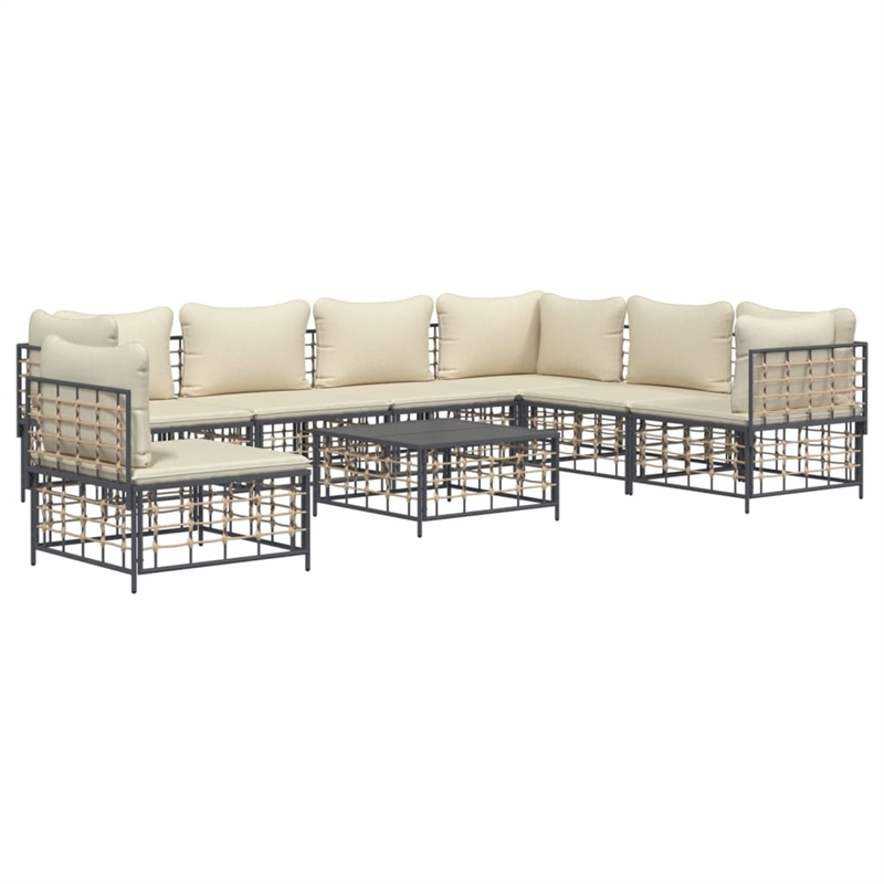 Pemberly Row Poly Rattan Large Modular Garden Lounge Set in Anthracite