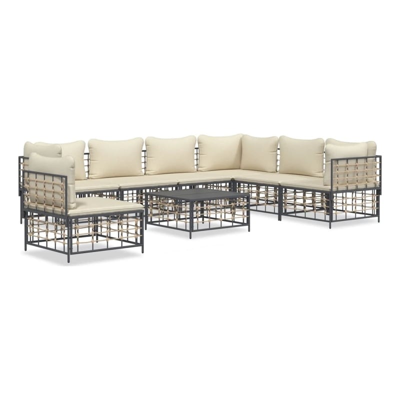 Pemberly Row Poly Rattan Large Modular Garden Lounge Set in Anthracite