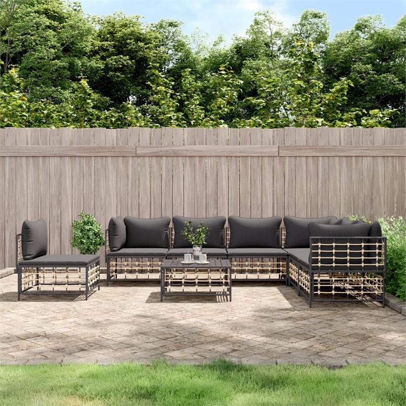 Pemberly Row Contemporary Garden Lounge Set in Anthracite/Gray