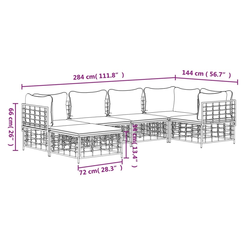 Pemberly Row Contemporary Garden Lounge Set in Anthracite/Gray
