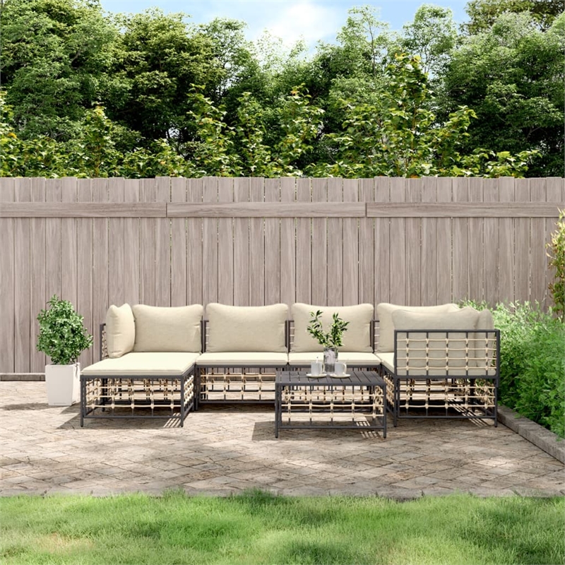 Pemberly Row Poly Rattan Large Modular Garden Lounge Set in Anthracite