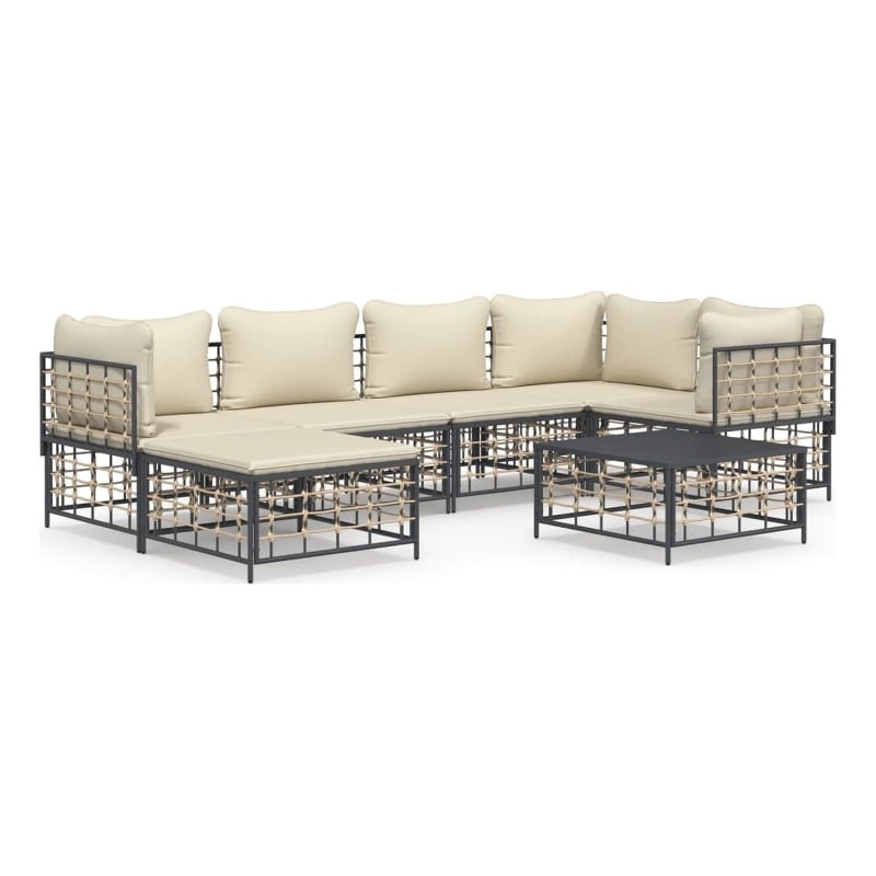 Pemberly Row Poly Rattan Large Modular Garden Lounge Set in Anthracite