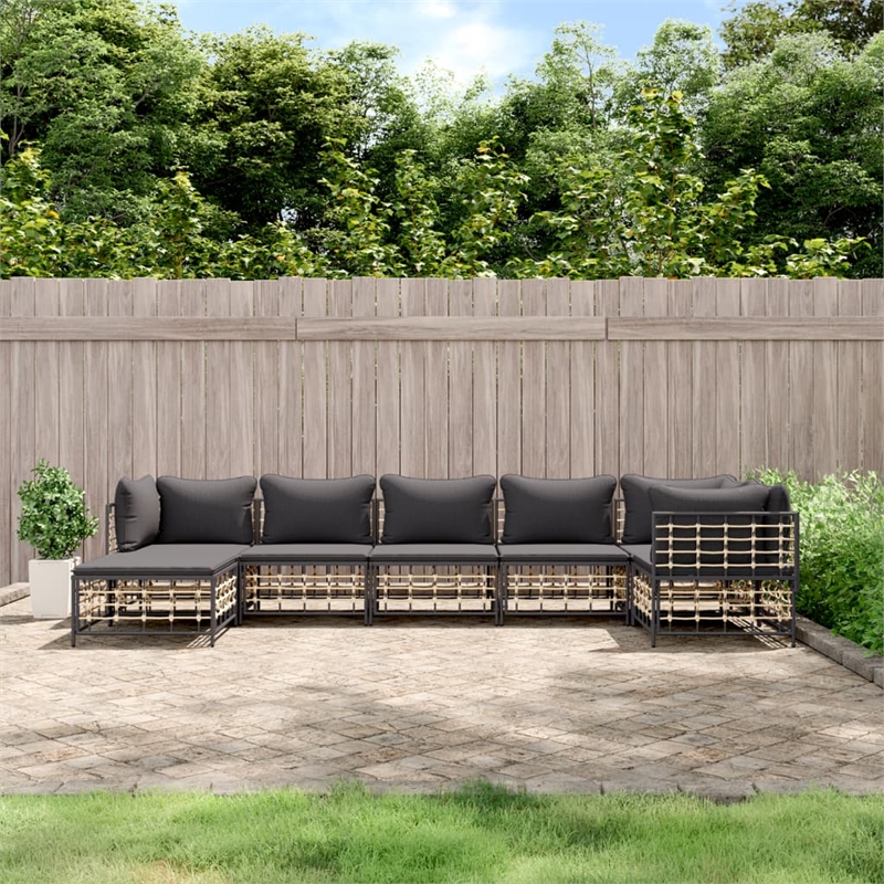 Pemberly Row Poly Rattan Large Modular Garden Lounge Set in Anthracite