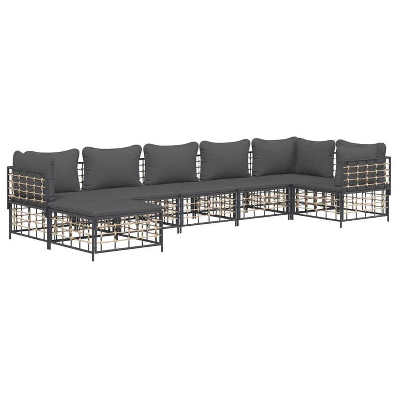 Pemberly Row Poly Rattan Large Modular Garden Lounge Set in Anthracite