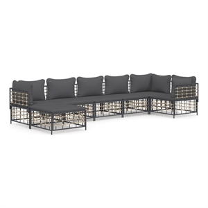 Pemberly Row Poly Rattan Large Modular Garden Lounge Set in Anthracite