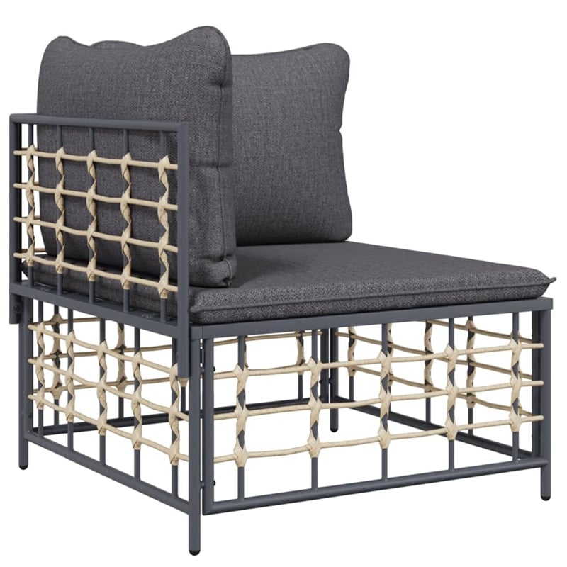 Pemberly Row Rattan Powder-Coated Steel & Fabric Garden Lounge Set in Anthracite