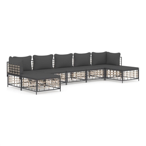 Pemberly Row Rattan Powder-Coated Steel & Fabric Garden Lounge Set in Anthracite
