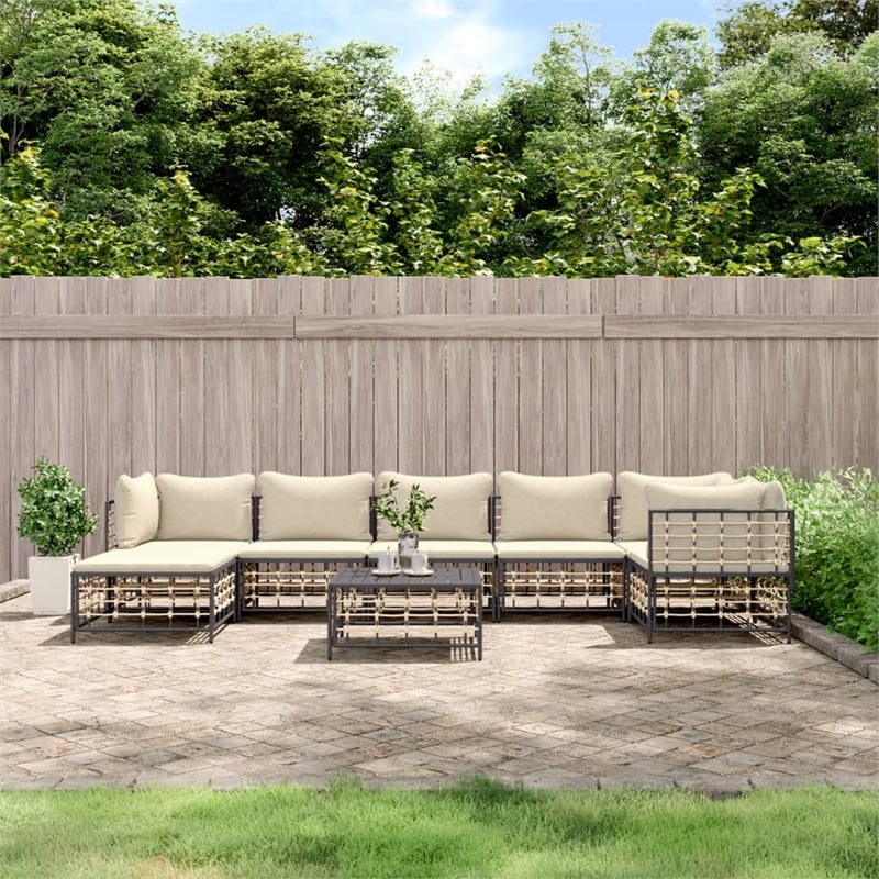 Pemberly Row Poly Rattan Large Modular Garden Lounge Set in Anthracite