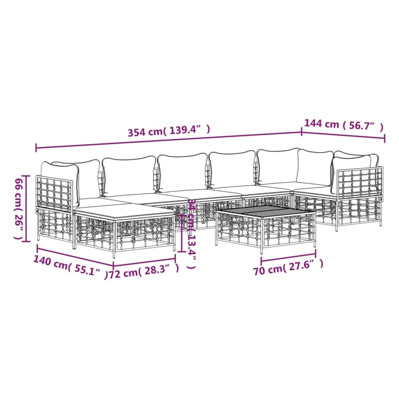 Pemberly Row Contemporary Garden Lounge Set in Anthracite/Gray